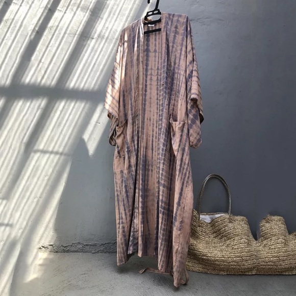 Dusty Pink Tie Dye Boho Swim Coverup Kimono Robe - Picture 4 of 4